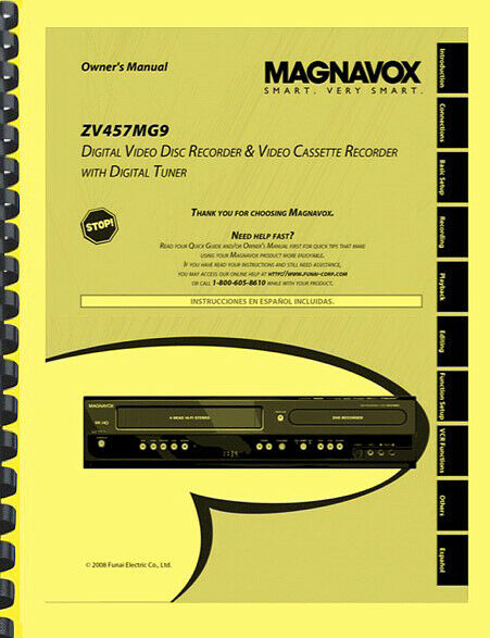 Magnavox ZV457MG9 DVD VCR Recorder OWNER'S USER MANUAL