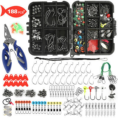 Fishing Accessories Kit With Fishing Swivels Hooks Sinker Weights Tackle Box US