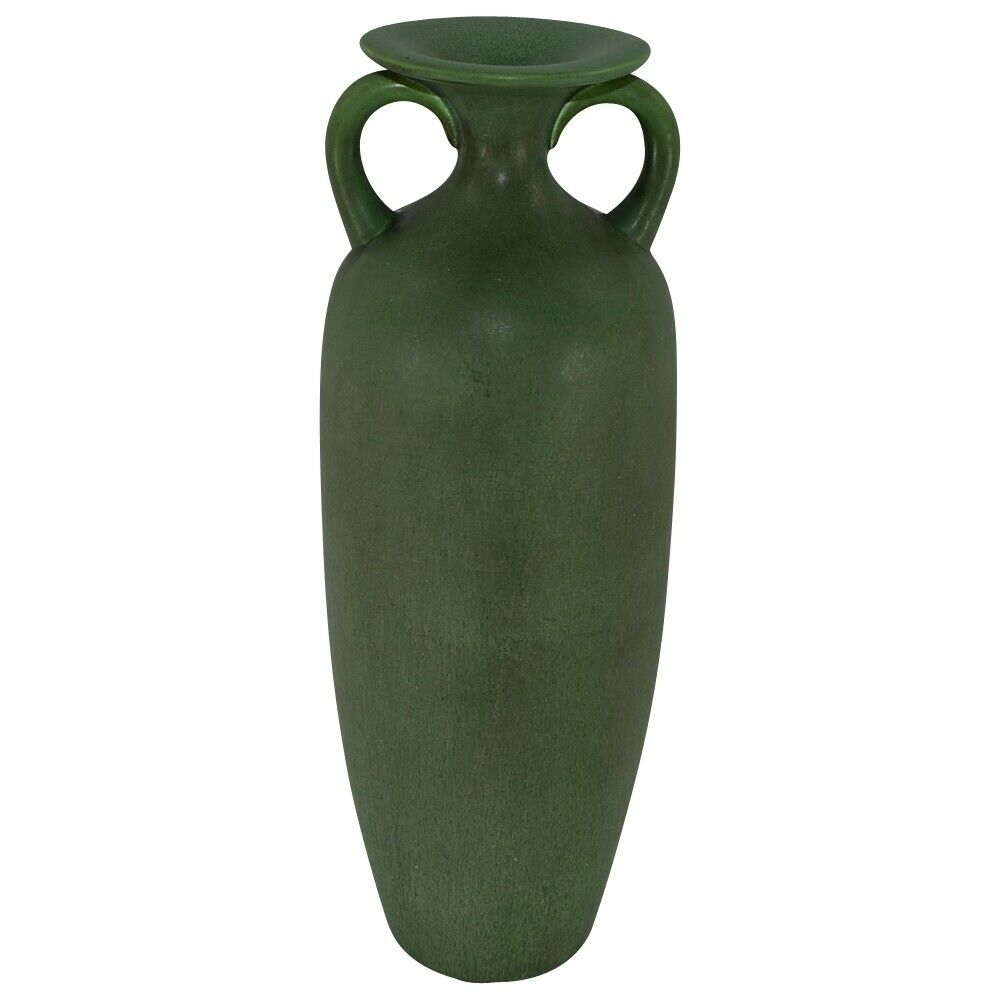 Hampshire Pottery Matte Green Tall Handled Vase