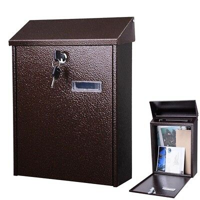 Steel Locking Mailbox Mail Box Wall Mount Newspaper Letter Box Door & 2 Keys