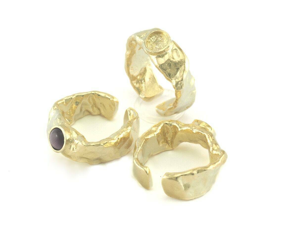 Ring Adjustable Ring Bezel (6mm) Organic Shape Raw Brass 18mm 8us Size 3921