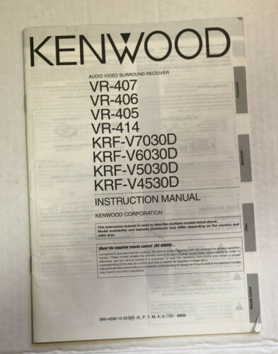 Kenwood Audio Video Surround Receiver Manual Vr 407 406 405 414 Krf V7030d