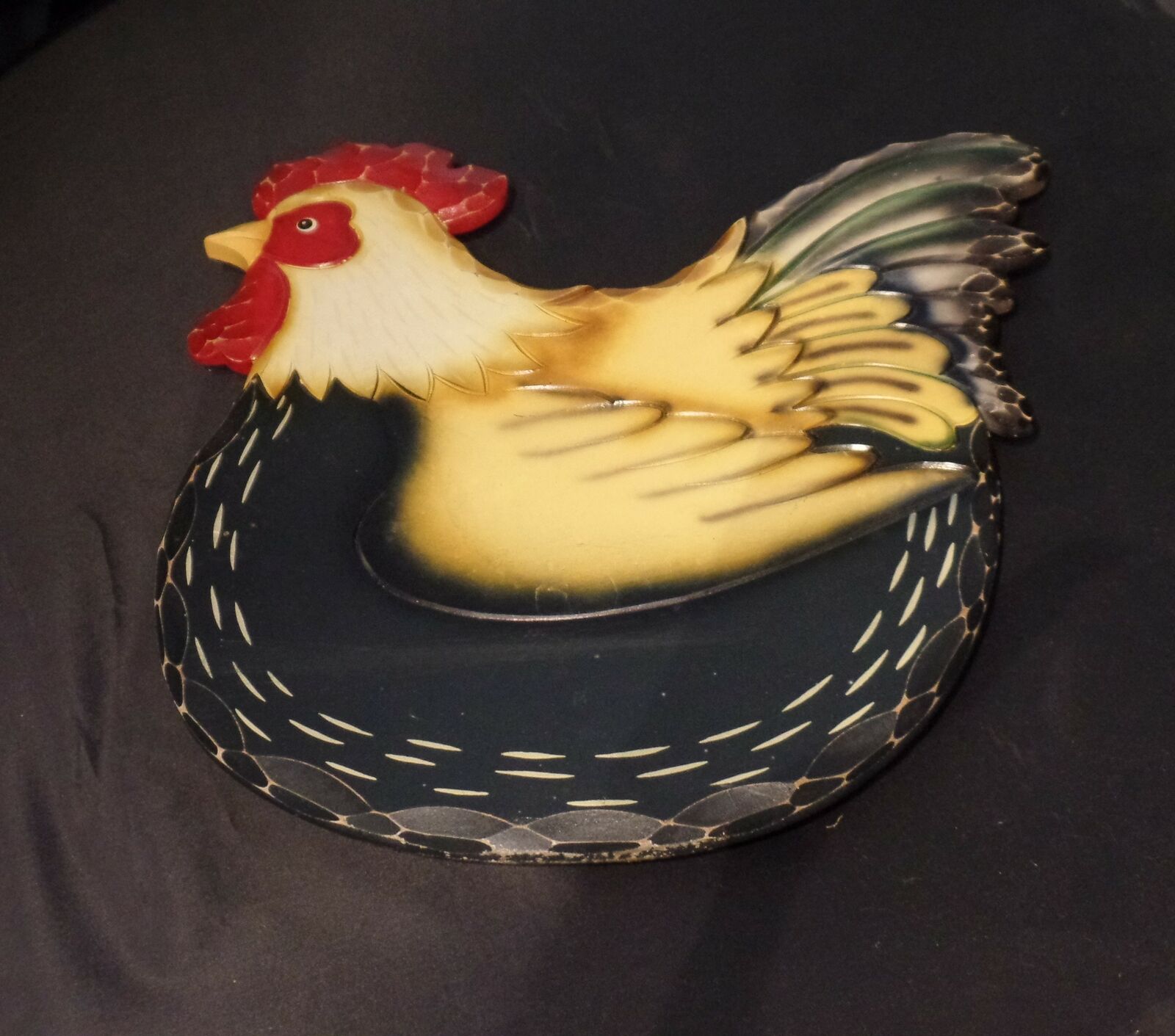 Vintage Wooden Turntable Rooster / Chicken Design Lazysusan Organizer Spin Black