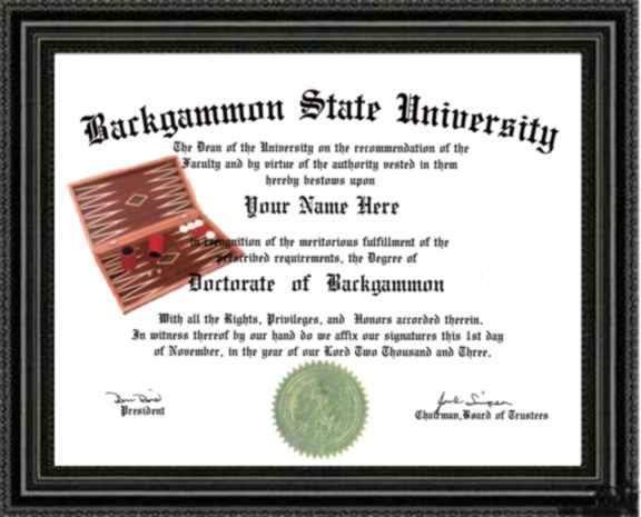 Backgammon Lover's Doctorate Diploma / Degree Custom Made & Designed For You
