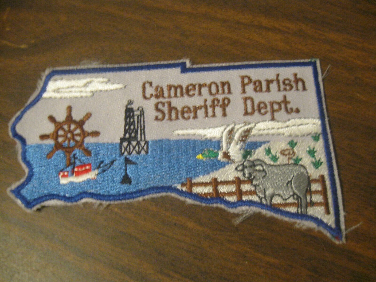Cameron Parish Louisiana Sheriff Police Patch (version One Grey Cow & Boat)
