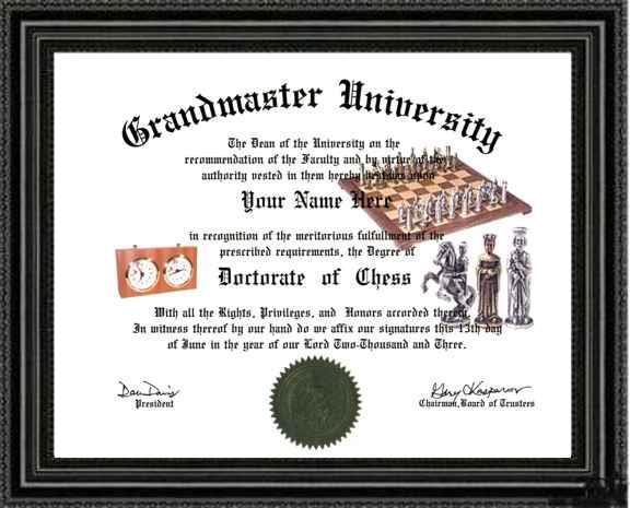 Chess Lover's Doctorate Diploma Degree Custom made & Designed for U Grand Master