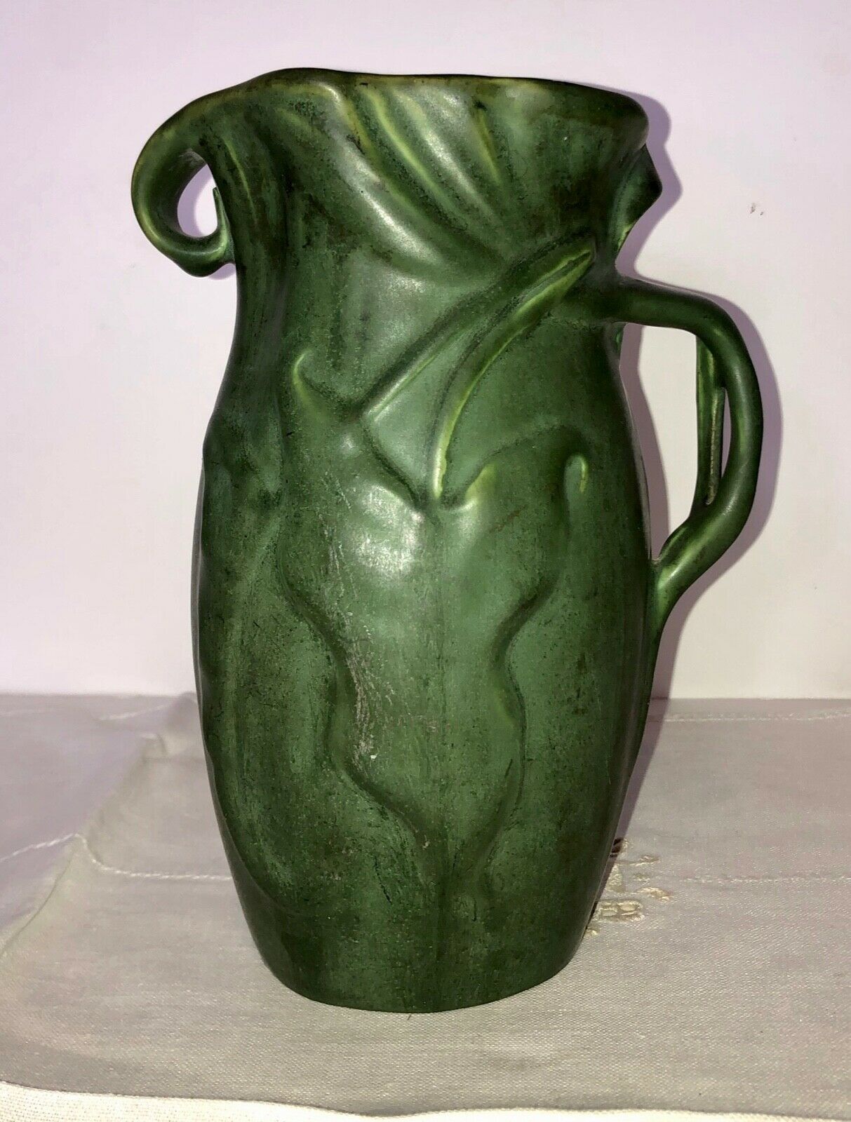 Antique Hampshire Arts Crafts Pottery Matte Green Mission Vase Unique Very Old