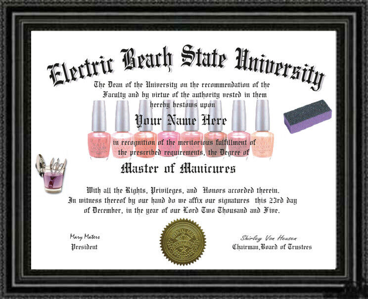 Manicure  Lover's Doctorate Diploma / Degree Custom Made & Designed For You