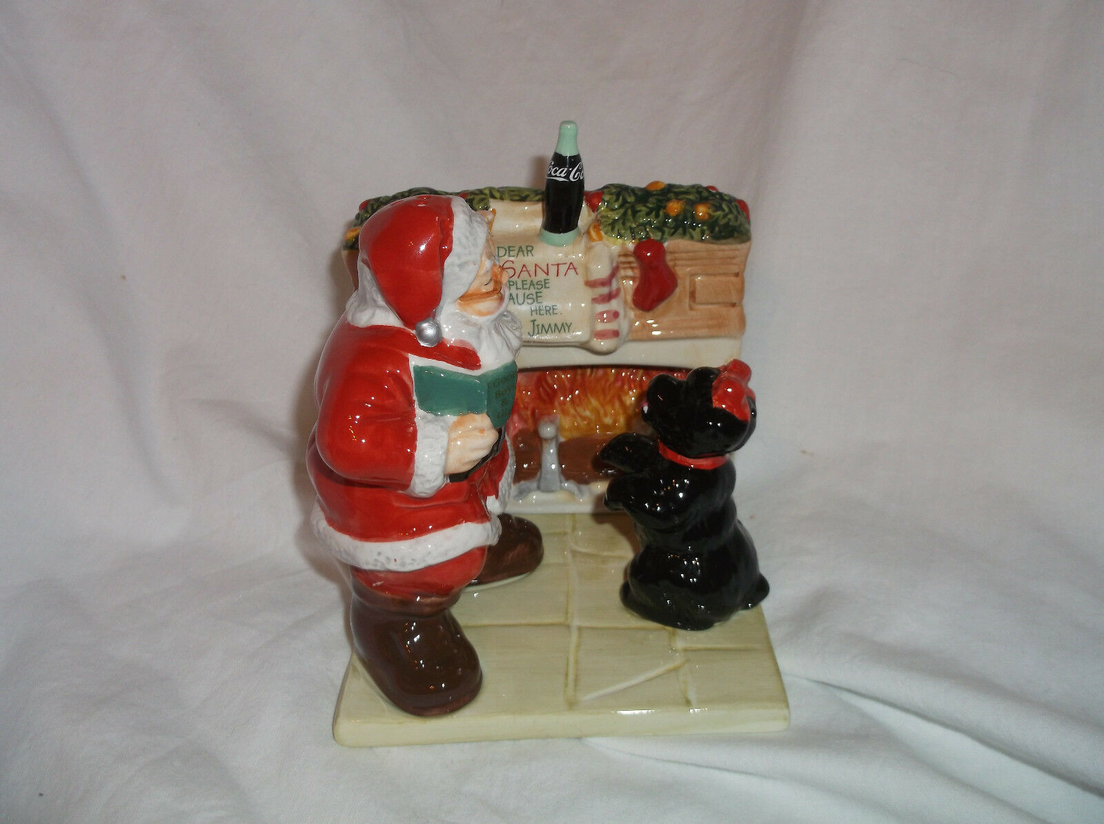 Coca Cola Santa Claus W/ Scottie Dog On Fireplace Base Salt & Pepper Shakers