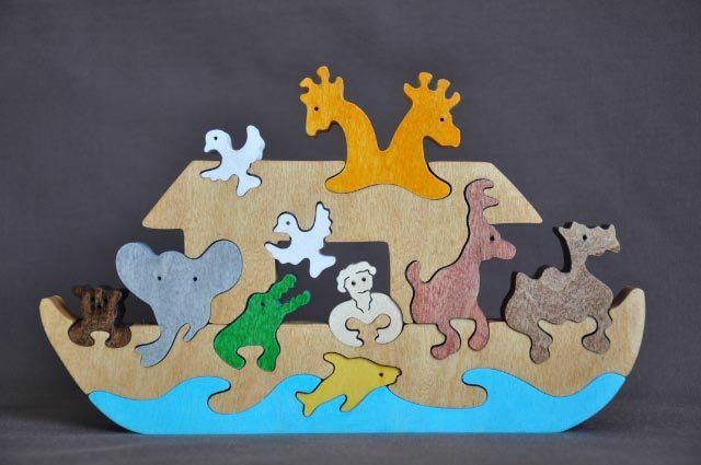 Noah's Ark Wood Amish Made Bible Toy Animal  Puzzle Great Gift