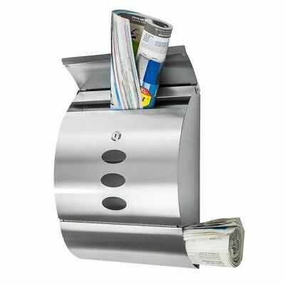 Wall Mount Lockable Mail Box Letter Box Newspaper Roll Storage Stainless Steel