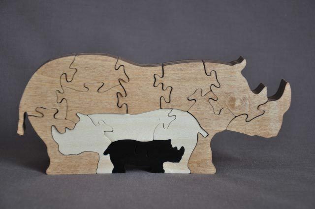 Rhino Rhinoceros 3d Zoo Animal Wooden Puzzle Amish Scroll Saw Toy