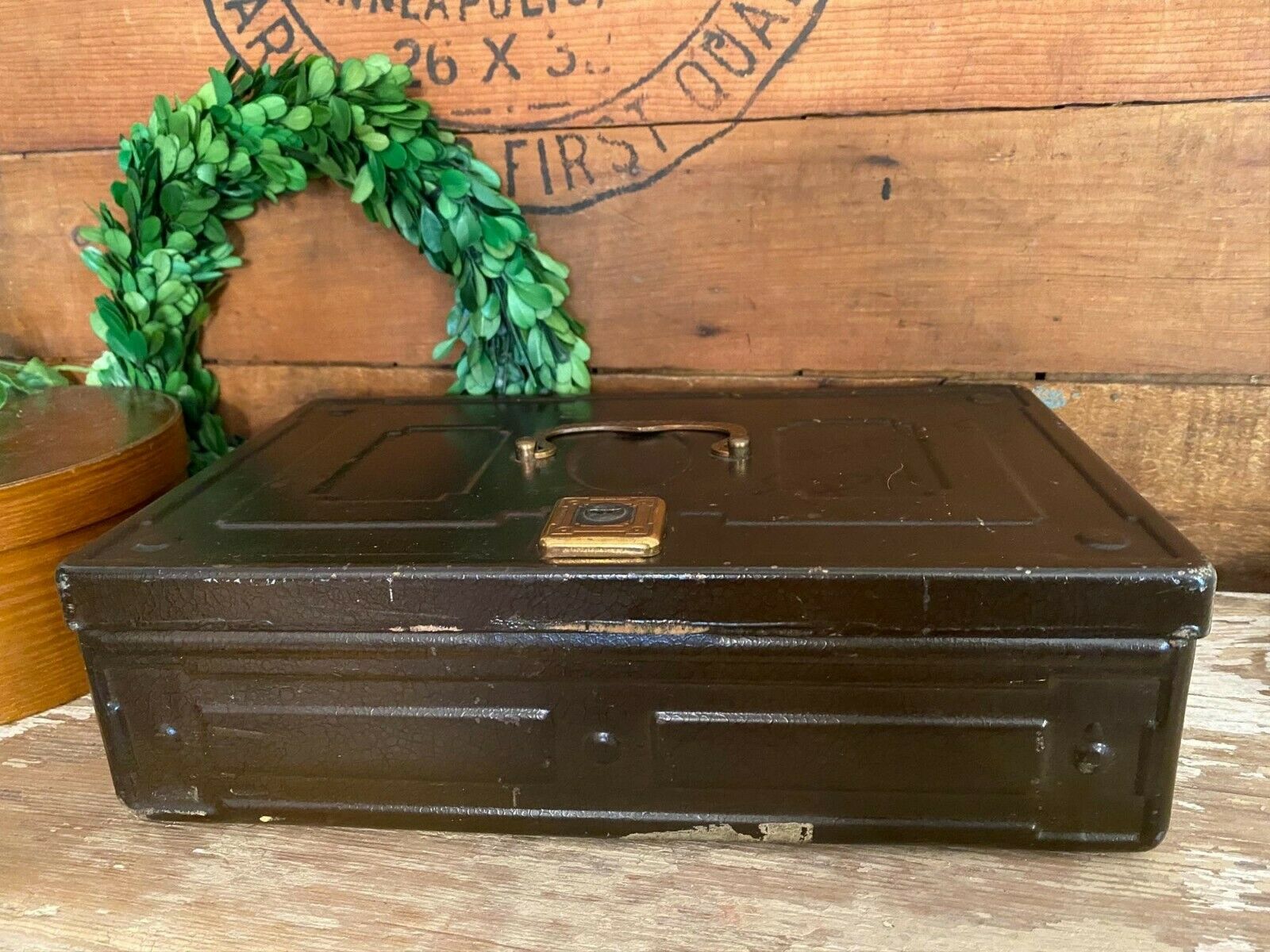 Antique Cash Box | Vintage Money Box | Antique Bankers Box | Vintage Brown Metal