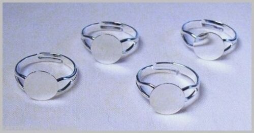 36 Silver Plated Adjustable Ring Blanks 10mm Flat Round Pad ~ You Add Beads!