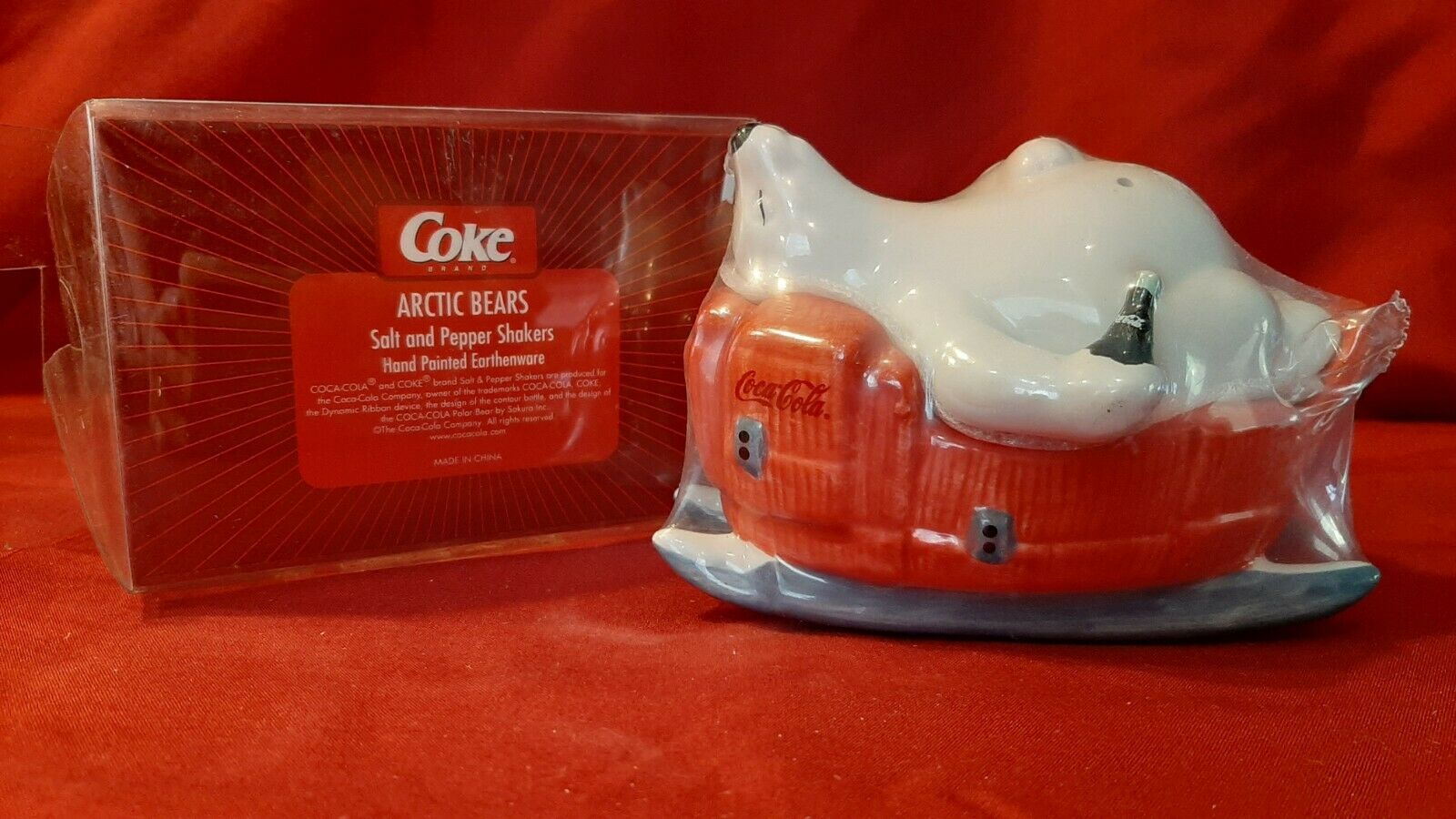 Coca Cola Polar Artic Bear On Sled Salt Pepper Shaker Set - Factory Sealed