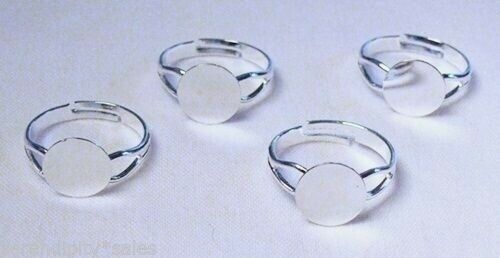 25 Silver Plated Adjustable Ring Blanks 10mm Flat Round Pad ~ Nickel- Free