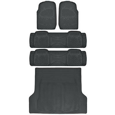 Heavy Duty Suv Rubber Floor Mats Combo Pack 3 Rows Plus Cargo Liner Black