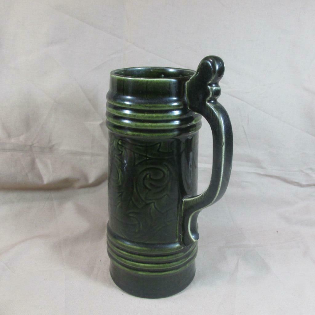 Antique Hampshire Pottery 8" Tankard, Green Glaze, As Is