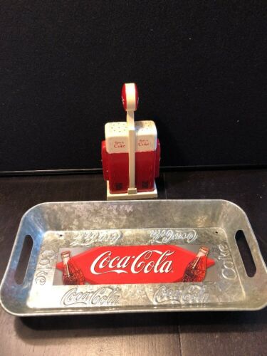 1993 Coca Cola Salt And Pepper Shaker Plus Metal 12” Tin Vintage
