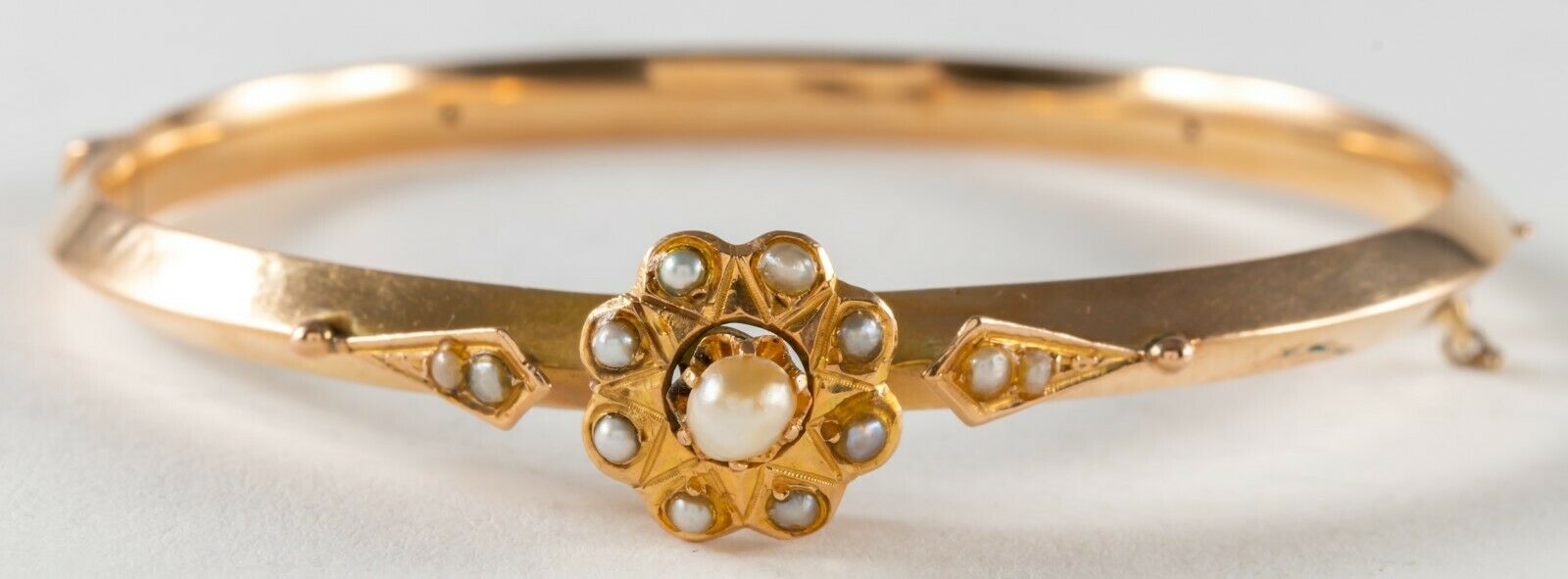 Antique 14k Yellow Gold Bangle Bracelet With Pearls