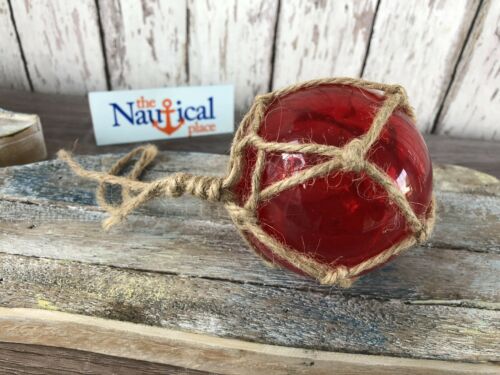 3" Red Glass Fishing Float - Nautical Coastal Beach Fish Net Buoy Decor