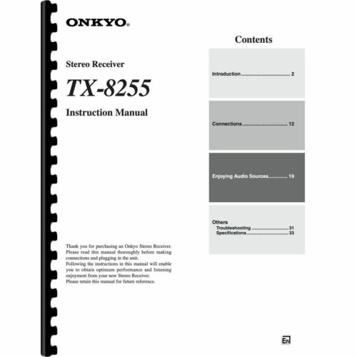 Onkyo Tx-8255 Audio Receiver Owner's/ User Manual (pages: 36)