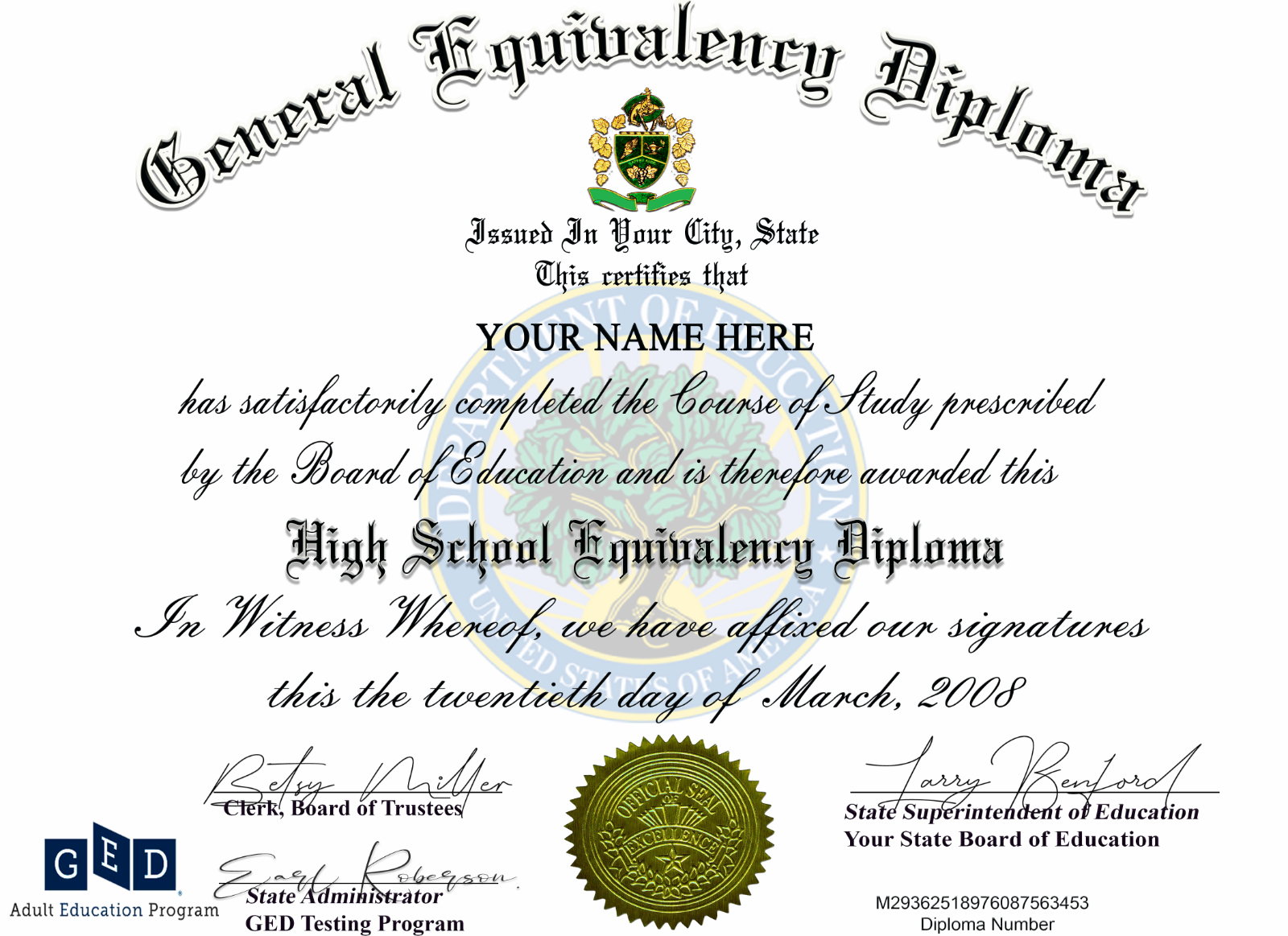 Diploma GED HIGH SCHOOL Personalized Novelty Diplomas Rated #1