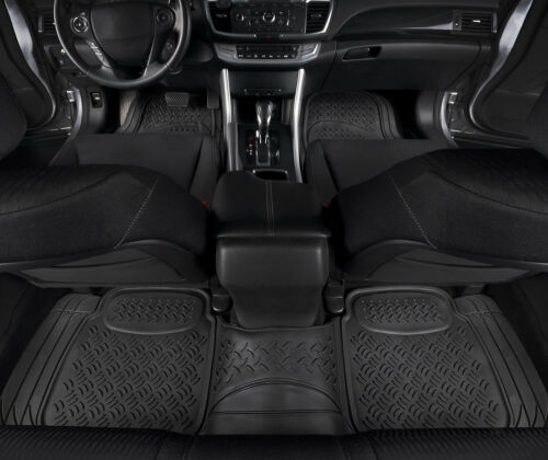 Car Floor Mats  For All Weather Heavy Duty Rubber 3 Piece Black Trimmable