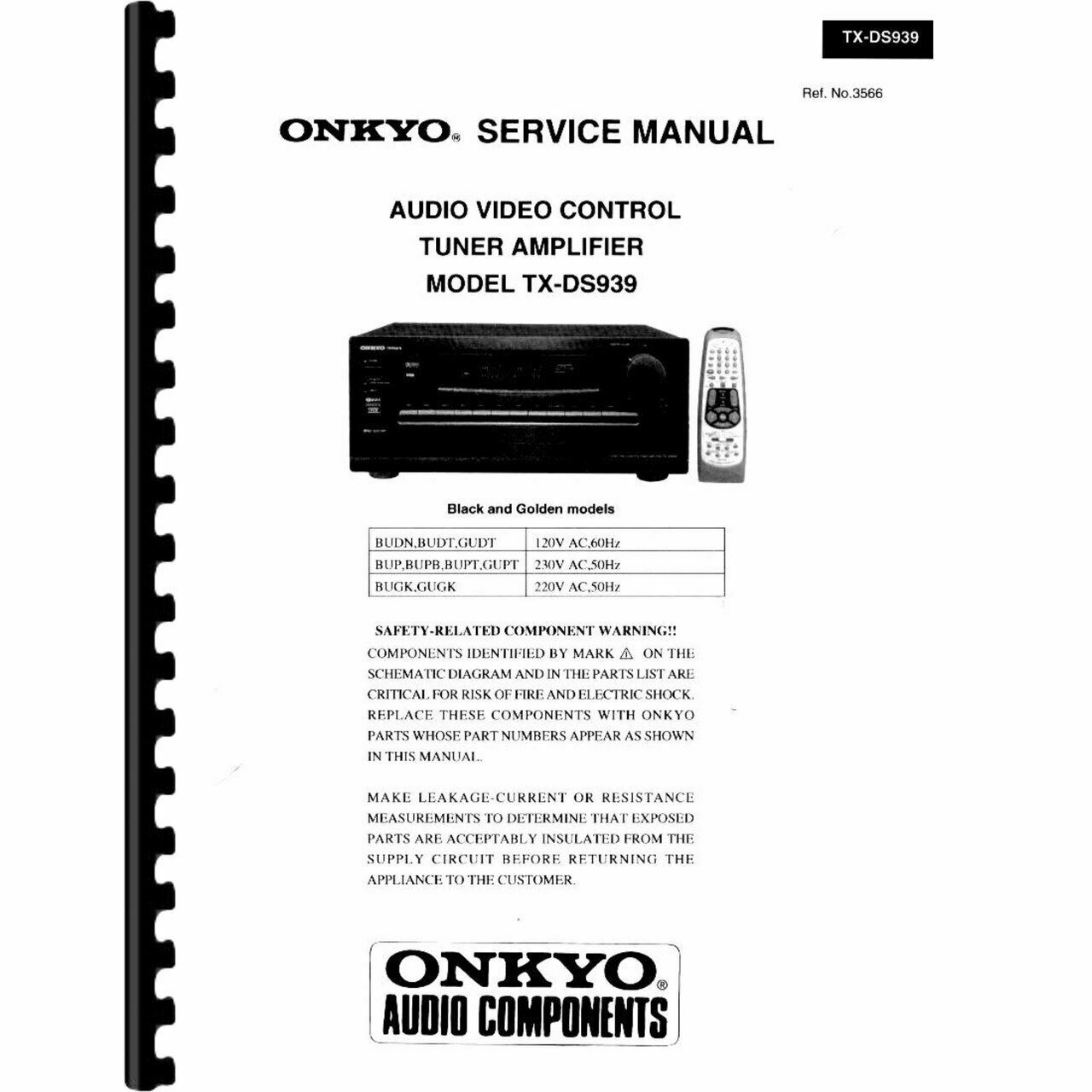 Onkyo Tx-ds939 Av Control Tuner Amplifier Service Manual (pages: 39)
