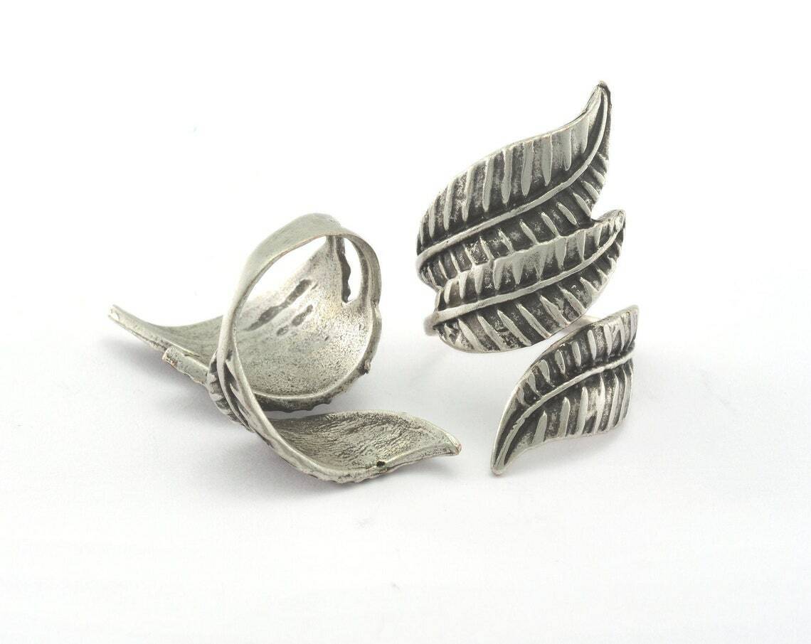 Leaf Ring Adjustable Antique Silver Plated brass (17.5mm 7US inner size 2809