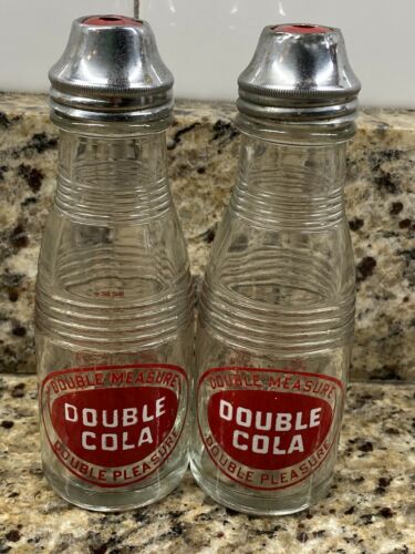 Vintage Double Cola Glass Salt Pepper Shaker Set