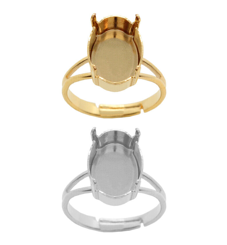 Brass Adjustable Ring Bases For Oval Shape Fancy Crystals 14mm * Choose Color