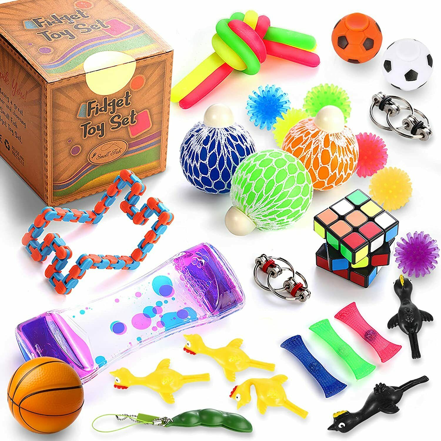 Sensory Fidget Toys Set, 25 Pcs., Stress Relief and Anti-Anxiety Tools Bundle fo
