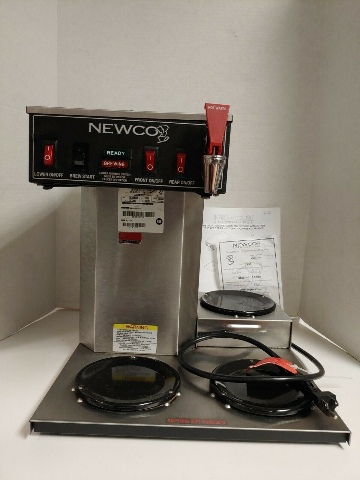 NEWCO ACE-LP 110917-B COFFEE MAKER BREWER LOW PROFILE 3 BURNER