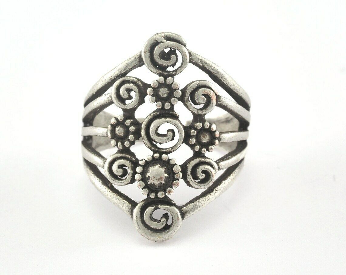 Flowers Adjustable Ring Antique Silver Plated Brass 19.5mm 9.5us Inner Size 4417
