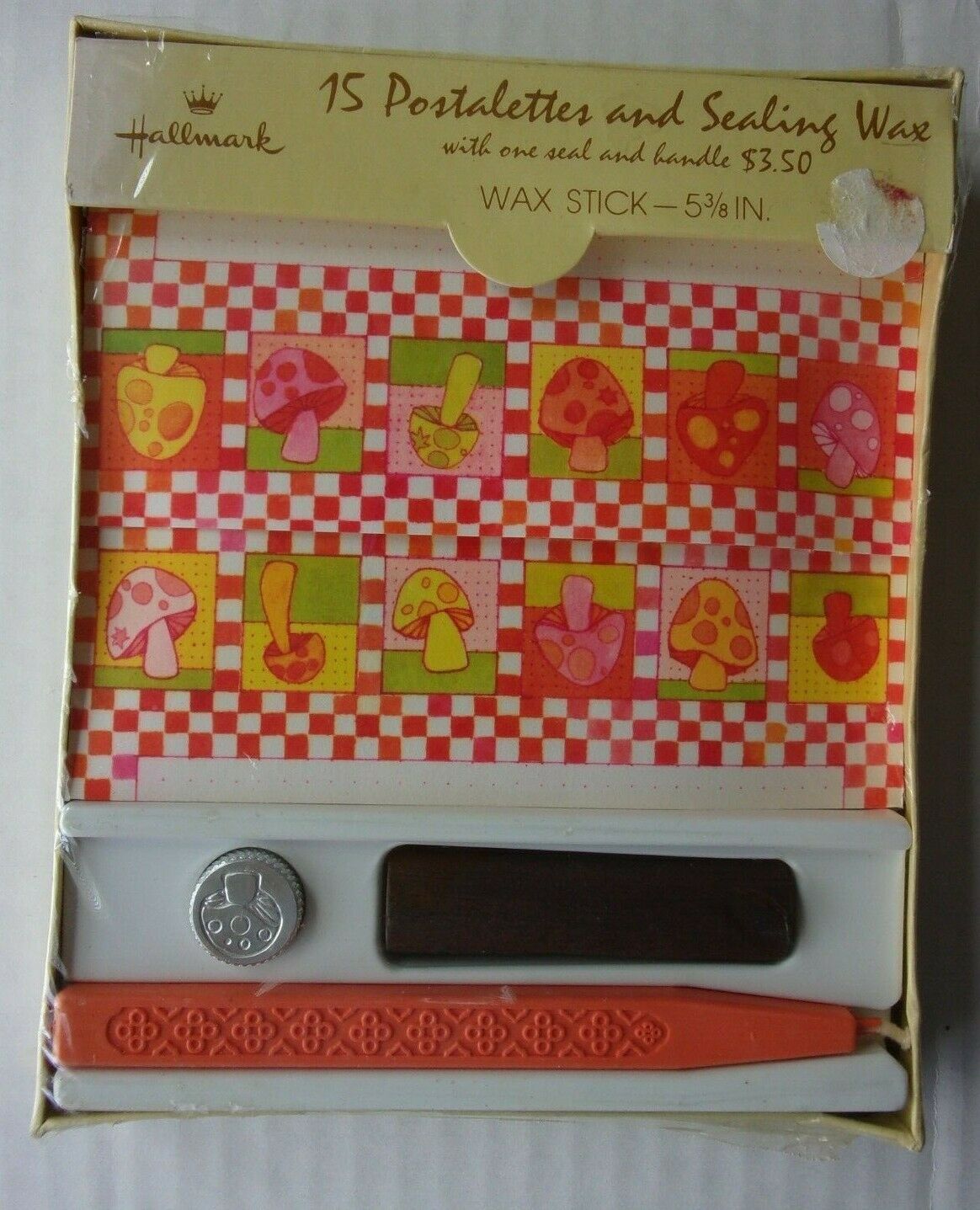 New/Sealed Vintage Hallmark Postalettes & Sealing Wax Box Set-Mushroom/Red Check