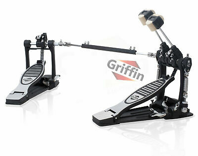 Griffin Double Kick Drum Pedal - Twin Foot Bass Dual Chain Percussion Hardware