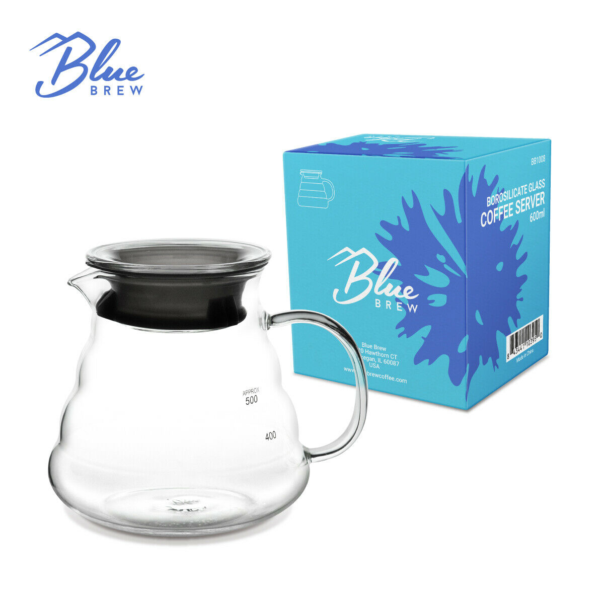 BLUE BREW Borosilicate Glass Coffee Server, 600 ML, Clear