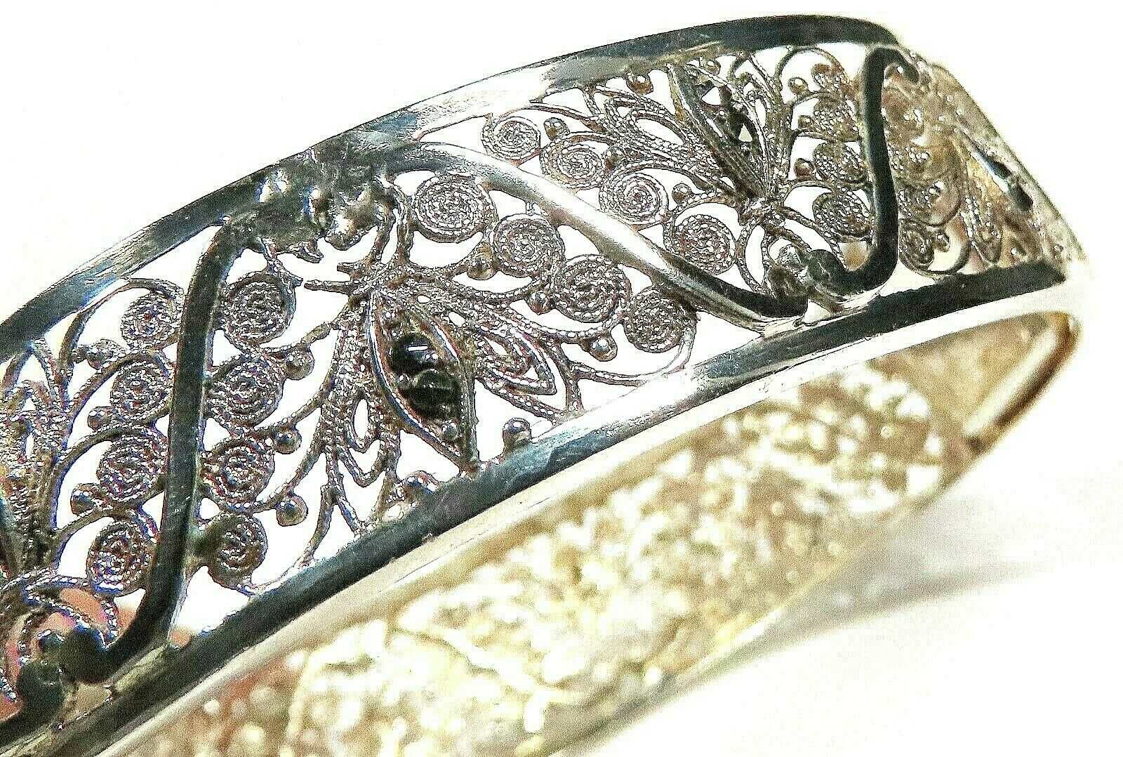 Lovely Antique German Sterling Silver Lacy Filigree Hinged Bracelet W/marcasites