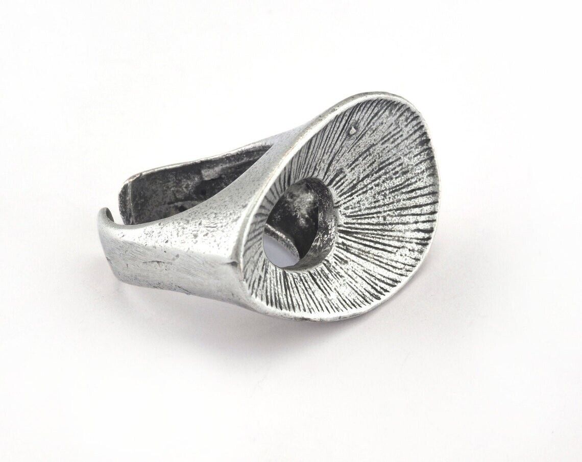 Beam Textured Ring Adjustable Ring Antique Silver Plated Brass 5US size 3074