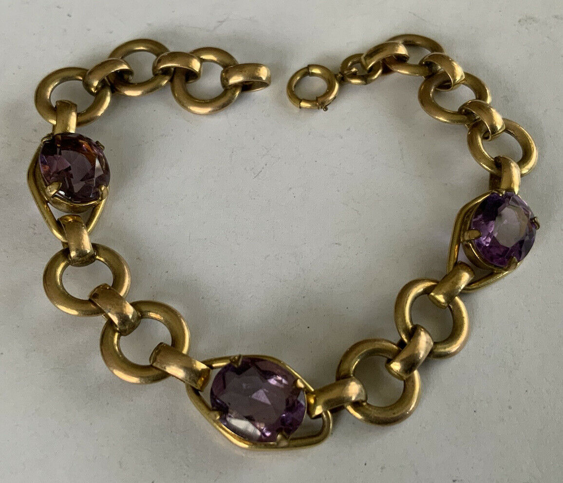 Gorgeous Drop-Dead Stunning Rare Art Deco Gold Filled Amethyst Bracelet 7
