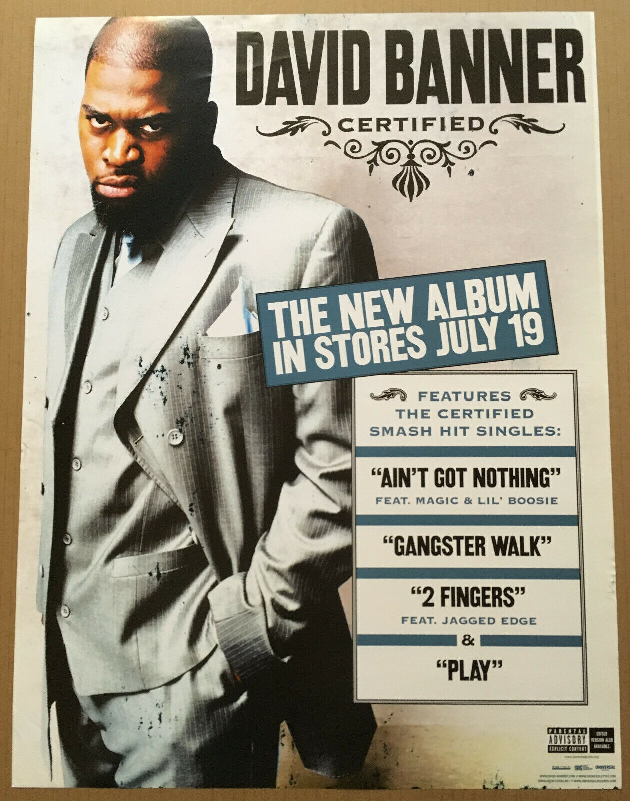 DAVID BANNER Rare 2005 PROMO POSTER for Certified CD 18x24 NEVER DISPLAYED USA
