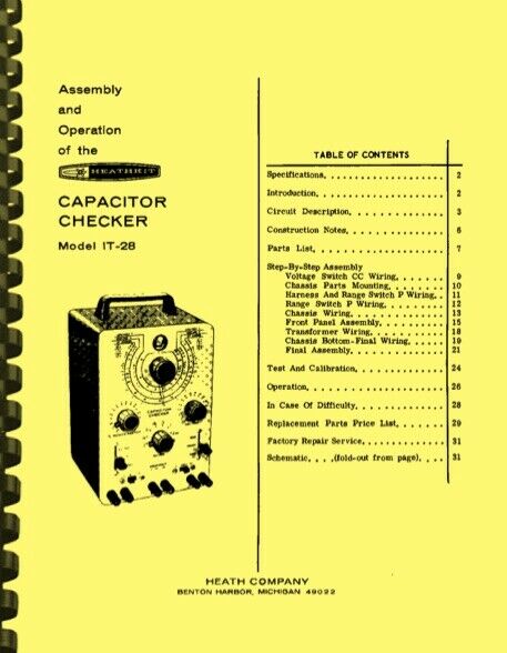 Heathkit IT-28 Capacitor Checker ASSEMBLY & OWNER'S OPERATION MANUAL