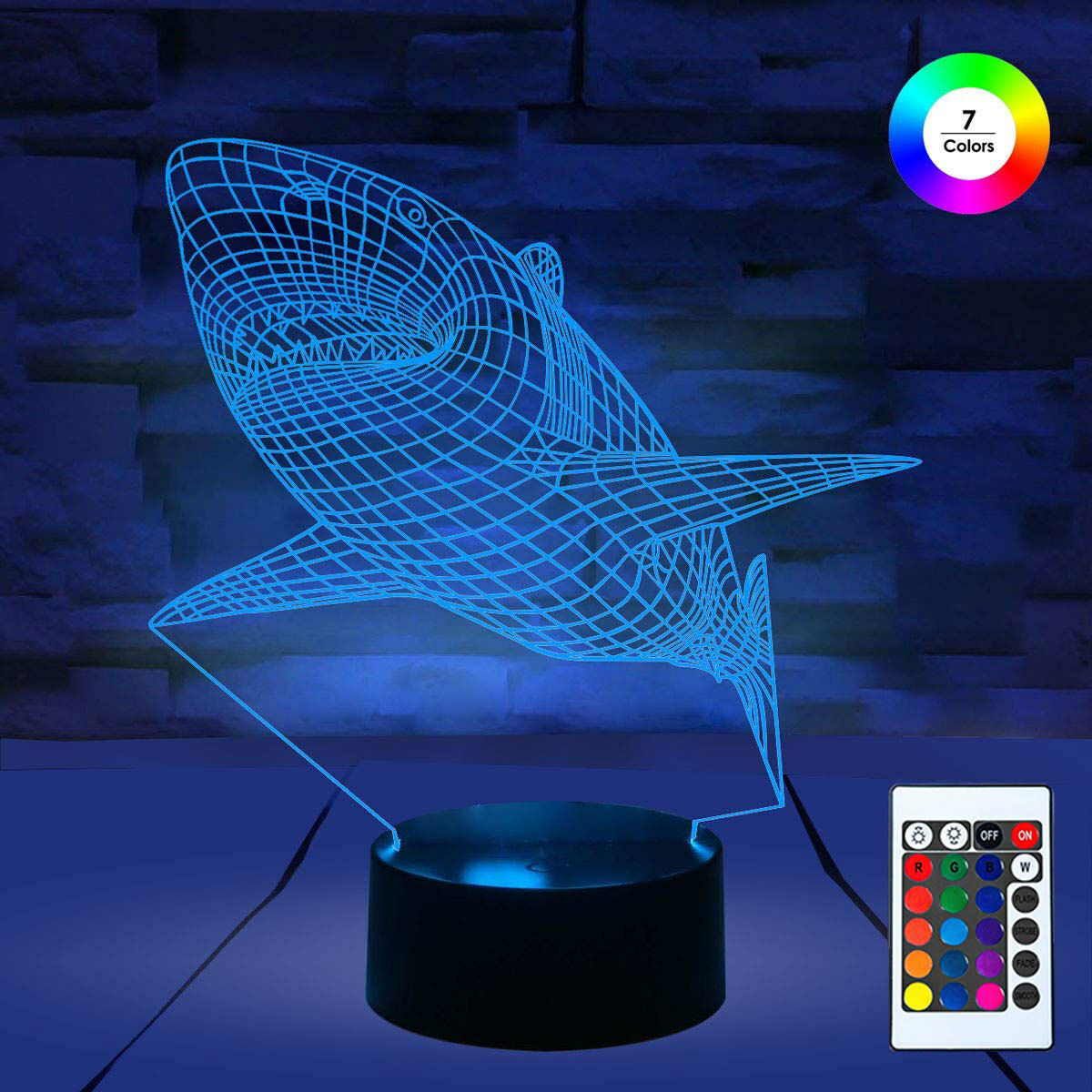 3D Remote Night Stand Light Led Lamp Optical Illusion 7 Color Changing for Kids