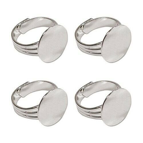5 Silver Plated Adjustable Finger Ring Blanks 16mm Pad ~ Nice Sturdy Wide Band