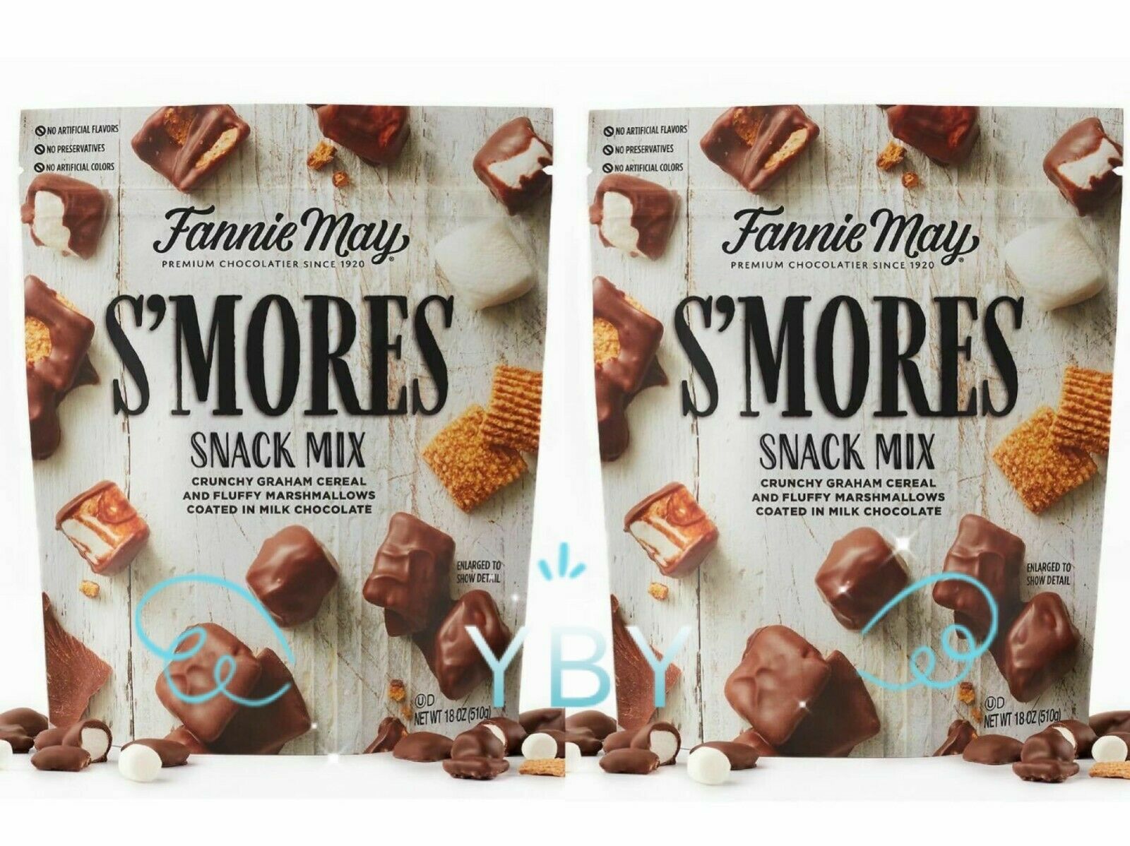 2 Packs Fannie May Milk Chocolate S'Mores Snack Mix 18 oz Each Pack