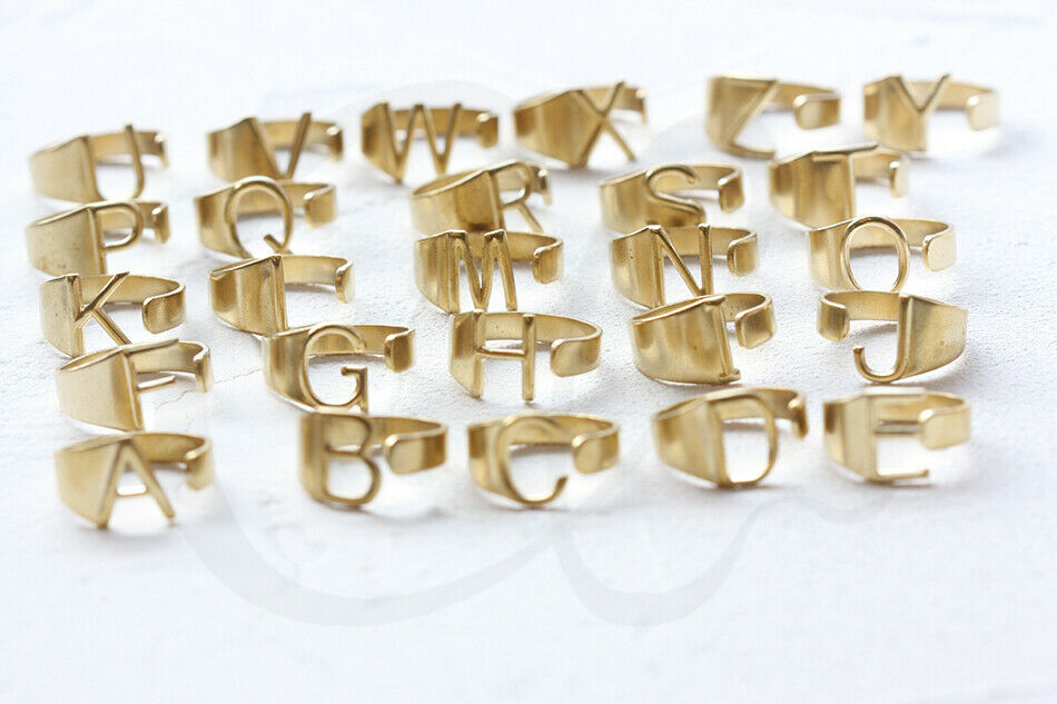 2 Pieces Solid Raw Brass Alphabet Finger Ring Base- Adjustable-open End (4532c)