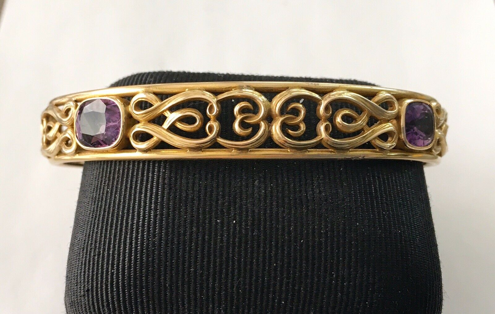 Antique Art Nouveau 14k Bangle Bracelet With Amethyst