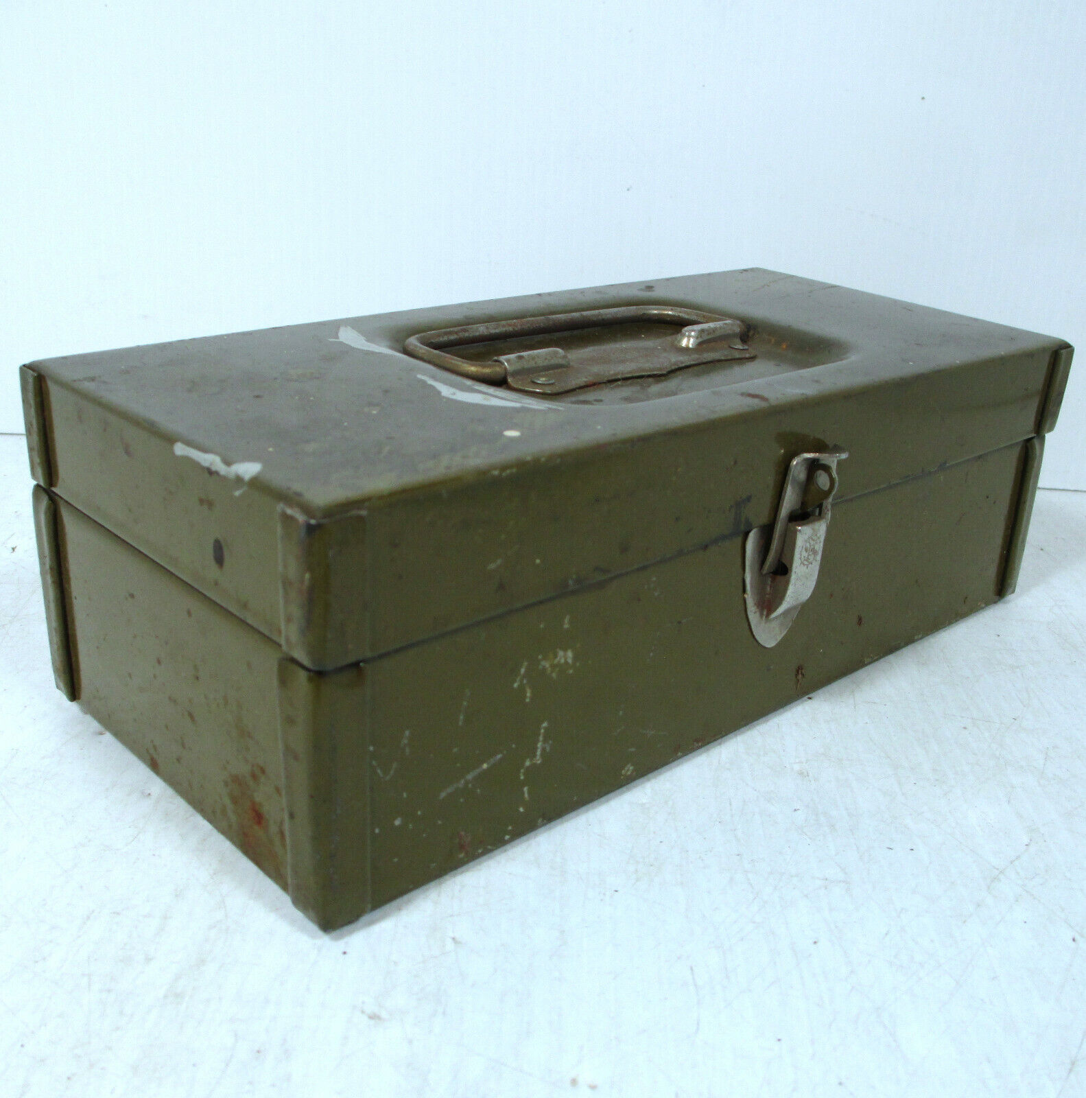 Vintage Army Military Green Parplus Metal Products Co Small Hinged Utility Box