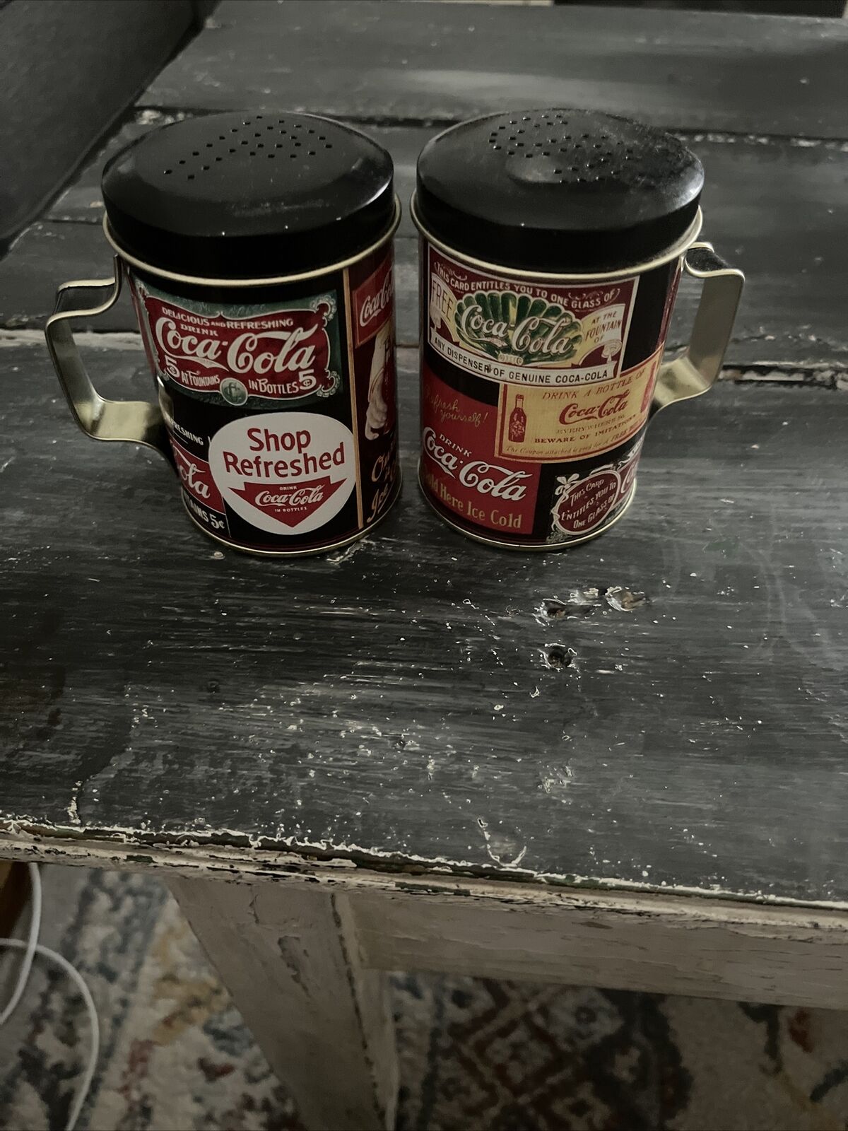 2001 Coca Cola Sign Art  Salt and Pepper Shakers. Made in China.